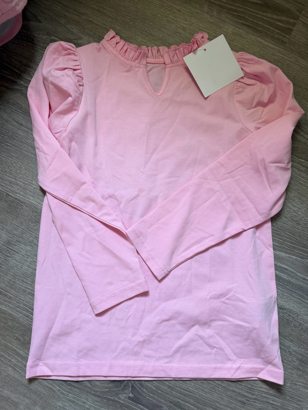 NWT! Girls' Long-Sleeve Pink Ruffle Neck Tee